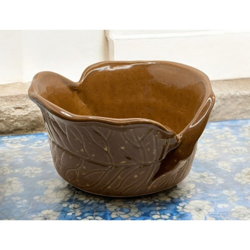 Vintage Portugal Pottery Stoneware Cabbage Leave Serving Bowl